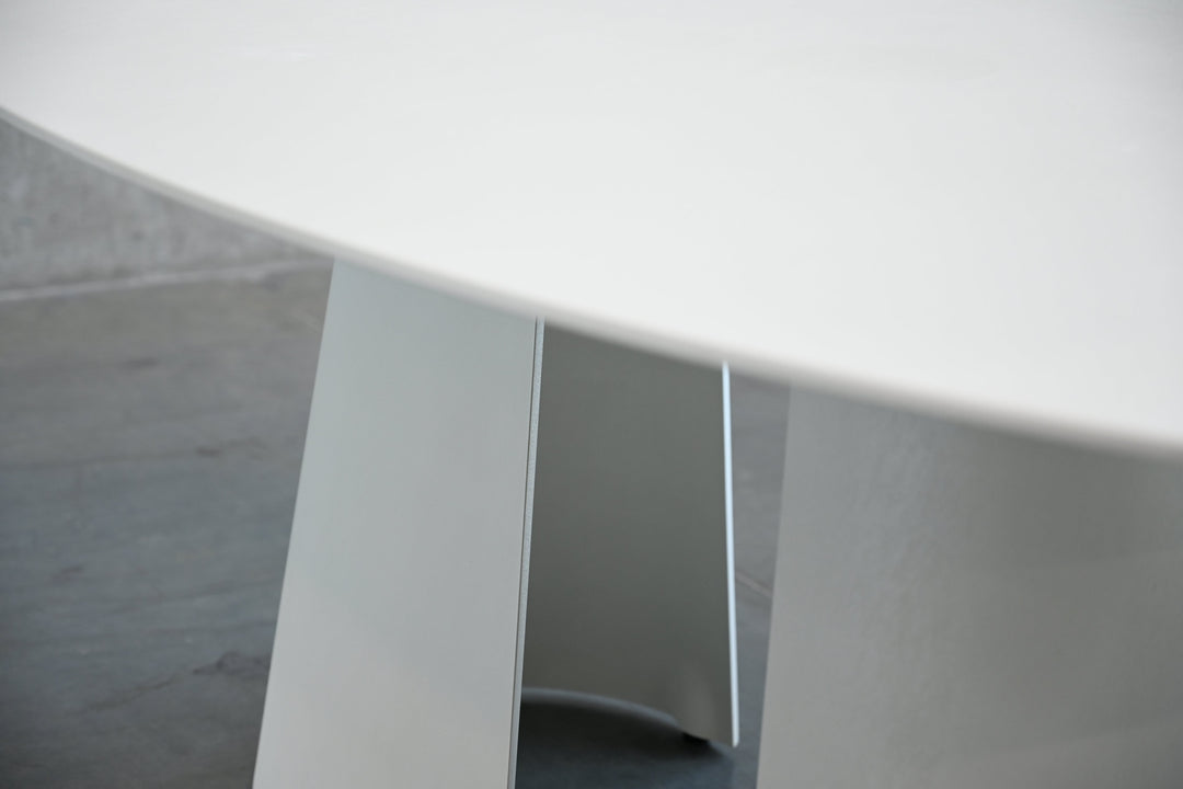 Mobital Tumuli oval outdoor dining table in Tapioca, alternate angle