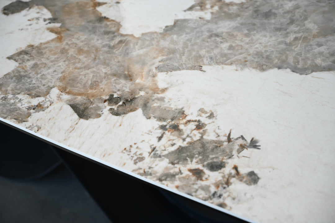 Mobital Wave 103-inch dining table in Magellano ceramic, side view