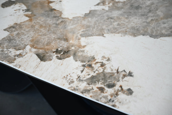 Mobital Wave 103-inch dining table in Magellano ceramic, side view