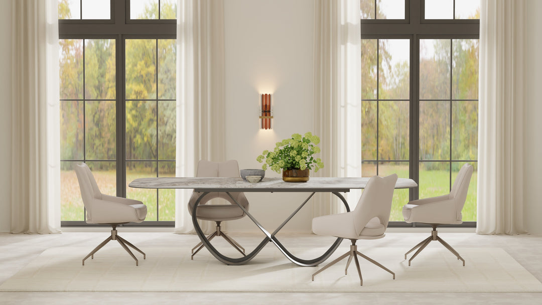 Mobital Wave 103-inch dining table in Magellano ceramic, tabletop view