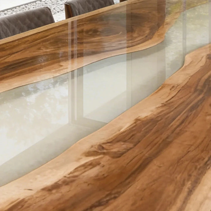 Walnut Cream Epoxy Live Edge Dining Table by Thomas Dawn