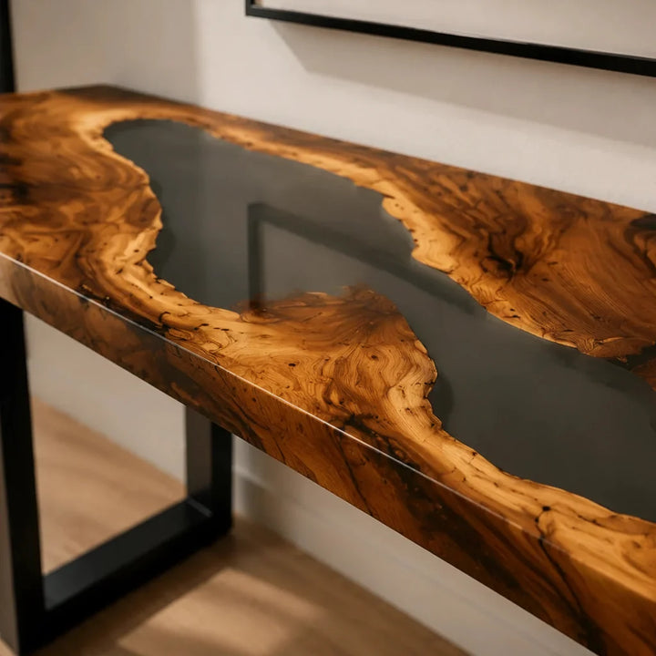 Smoked Walnut Resin Console Table by Thomas Dawn