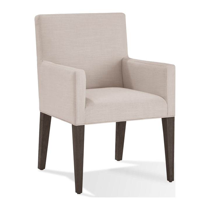 Modesto Upholstered Arm Chair by Modus in Abalone Linen and French Roast — product view on a white background