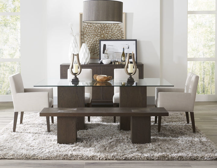 Modesto Upholstered Arm Chair in Abalone Linen and French Roast — lifestyle photo
