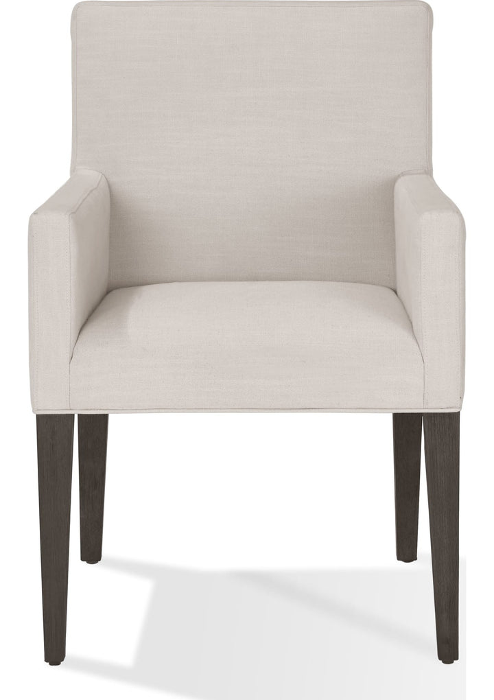 Modesto Upholstered Arm Chair in Abalone Linen and French Roast — product view on a white background