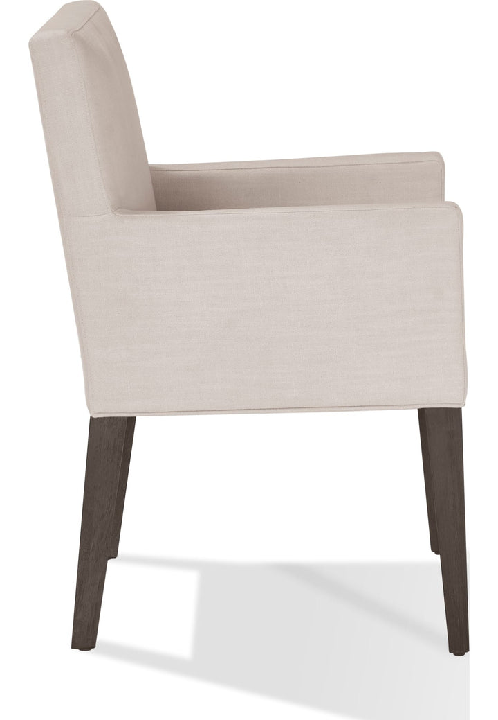 Modesto Upholstered Arm Chair in Abalone Linen and French Roast — product view on a white background