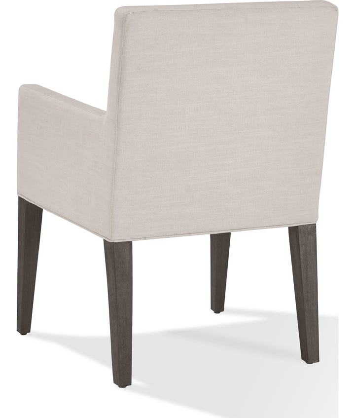 Modesto Upholstered Arm Chair in Abalone Linen and French Roast — product view on a white background