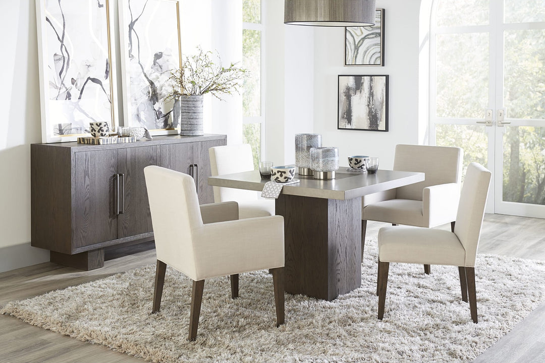 Modesto Upholstered Side Chair in Abalone Linen and French Roast — lifestyle photo