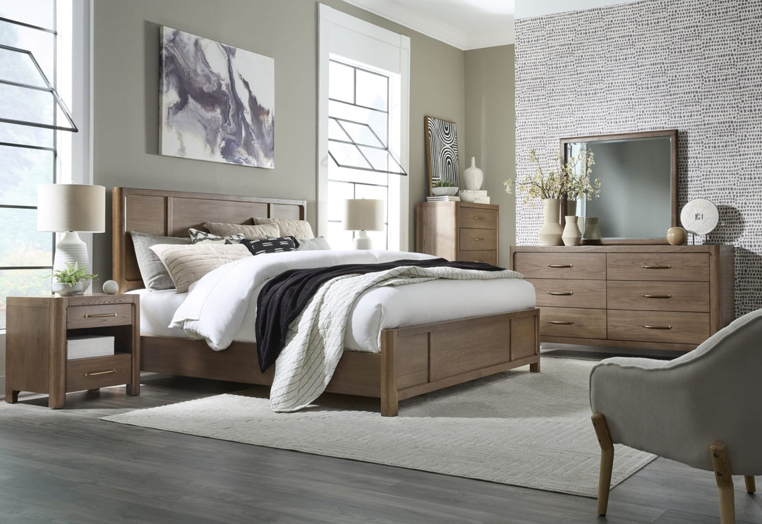 Morris Five Drawer Chest in Claystone — in a bedroom setting