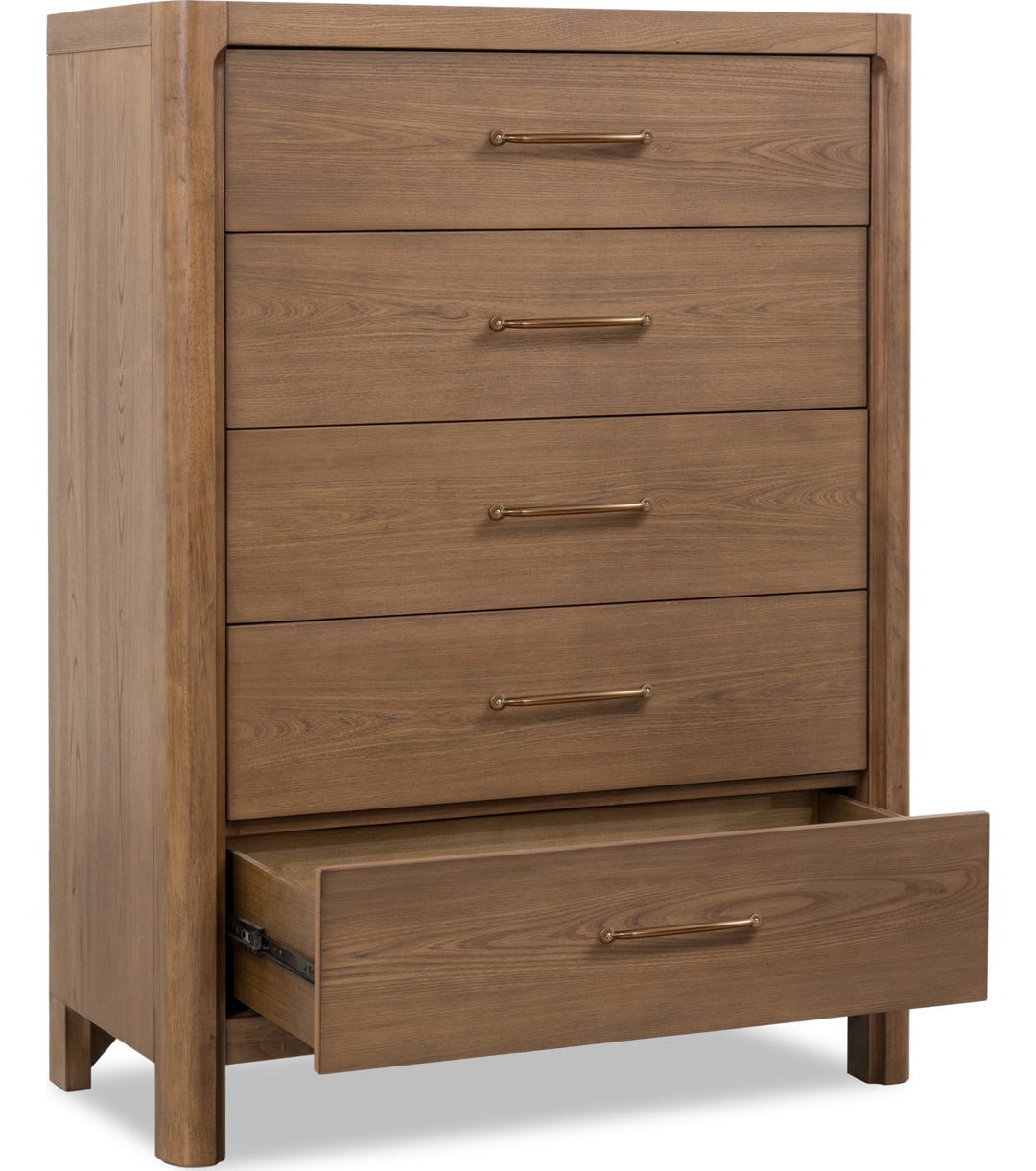 Morris Five Drawer Chest in Claystone — with drawers open