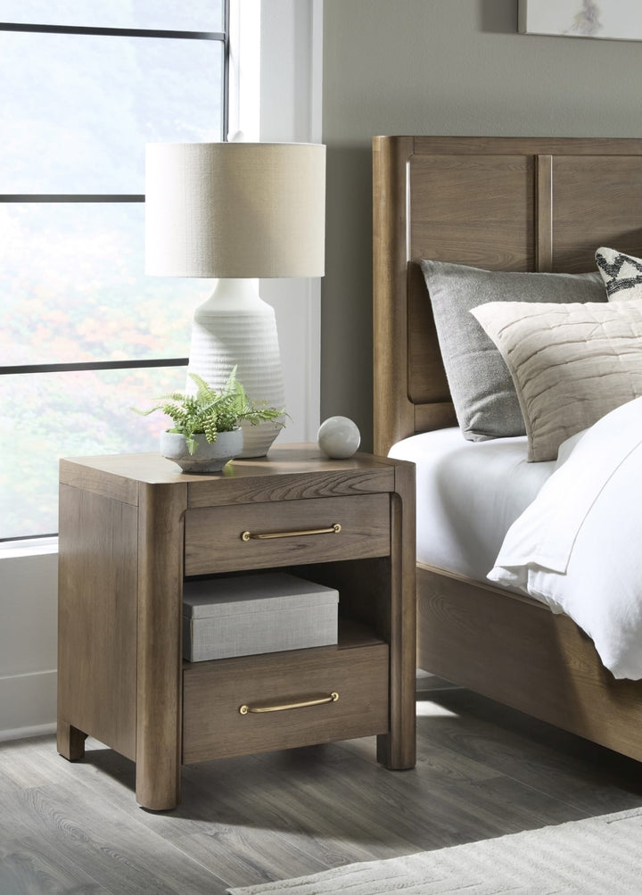 Morris Open Nightstand with LED in Claystone — in a bedroom setting