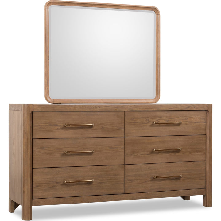 Morris Six Drawer Dresser in Claystone — on a white background with the matching mirror (sold separately)