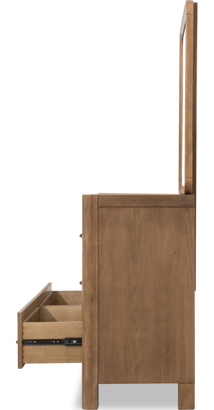 Morris Six Drawer Dresser in Claystone — side view with the matching mirror (sold separately)