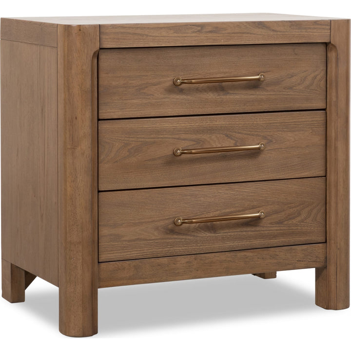 Morris Three Drawer Nightstand in Claystone — on a white background