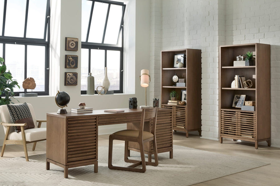 Modus Tanner desk with matching bookcases in a home office