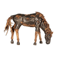 Mustang Horse Armored Sculpture Grazing, Natural Bronze Finish Phillips Collection
