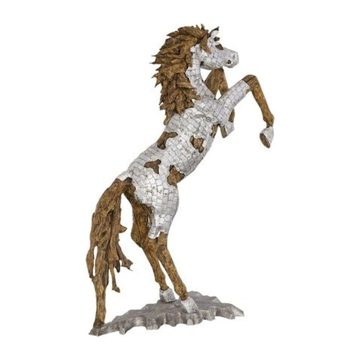 Mustang Horse Armored Sculpture Rearing, Wood Base Phillips Collection