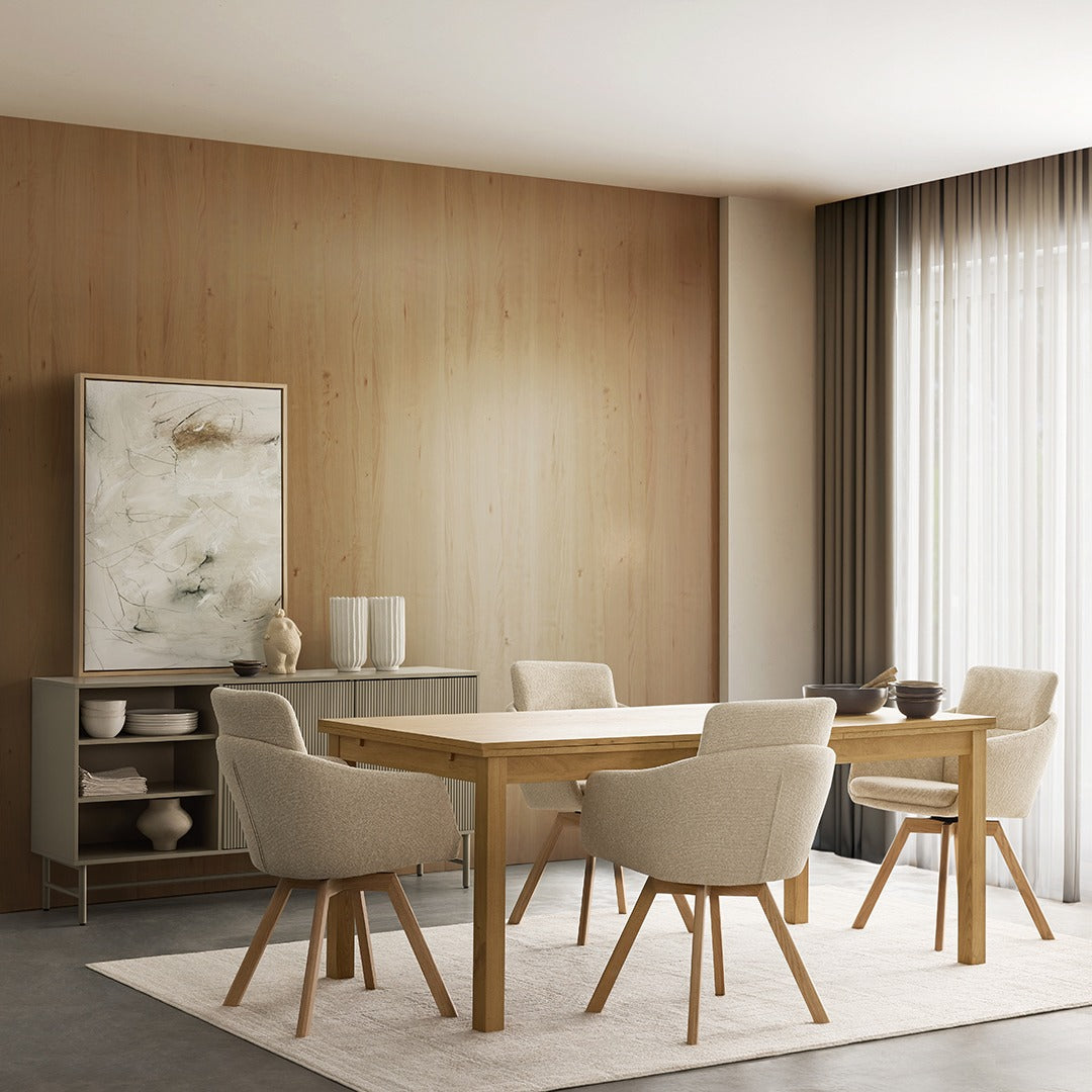 Naomi Dining Table — lifestyle dining room, natural finish