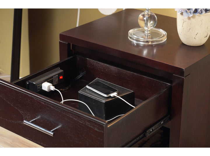 Nevis Charging Station Nightstand in Espresso — detail view