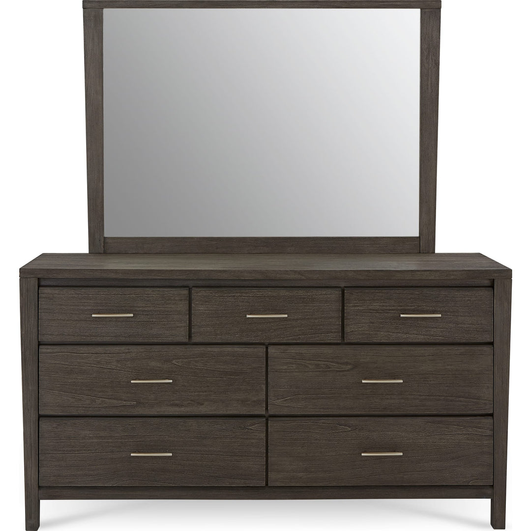 Nevis Dresser Mirror in Sharkskin — on a white background, mounted on the matching dresser (sold separately)