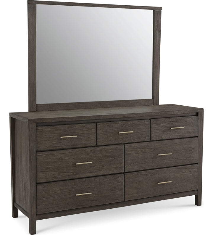 Nevis Dresser Mirror in Sharkskin — on a white background, mounted on the matching dresser (sold separately)