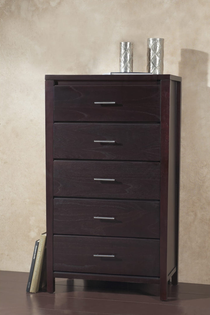 Nevis Five Drawer Chest in Espresso — styled in a room