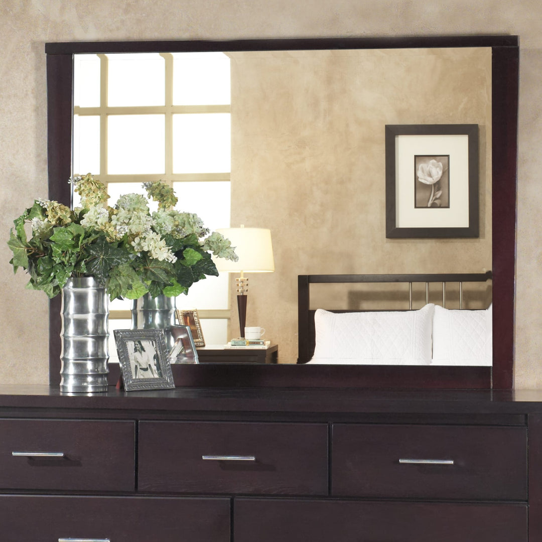 Nevis Landscape Mirror in Espresso — styled on the matching dresser (sold separately)