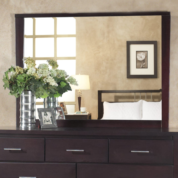 Nevis Landscape Mirror in Espresso — styled on the matching dresser (sold separately)