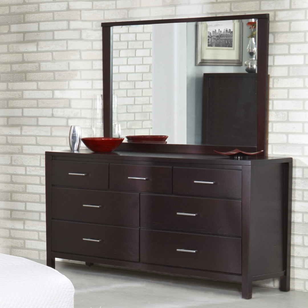 Nevis Landscape Mirror in Espresso — styled on the matching dresser (sold separately)