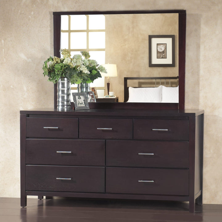 Nevis Landscape Mirror in Espresso — styled on the matching dresser (sold separately)