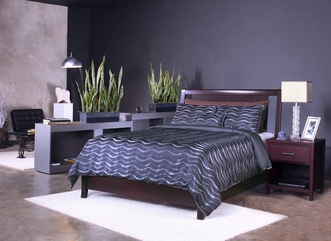 Nevis Low Profile Storage Bed in Espresso styled in a bedroom