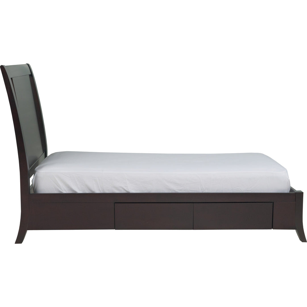 Nevis Low Profile Storage Bed in Espresso — white background, side profile