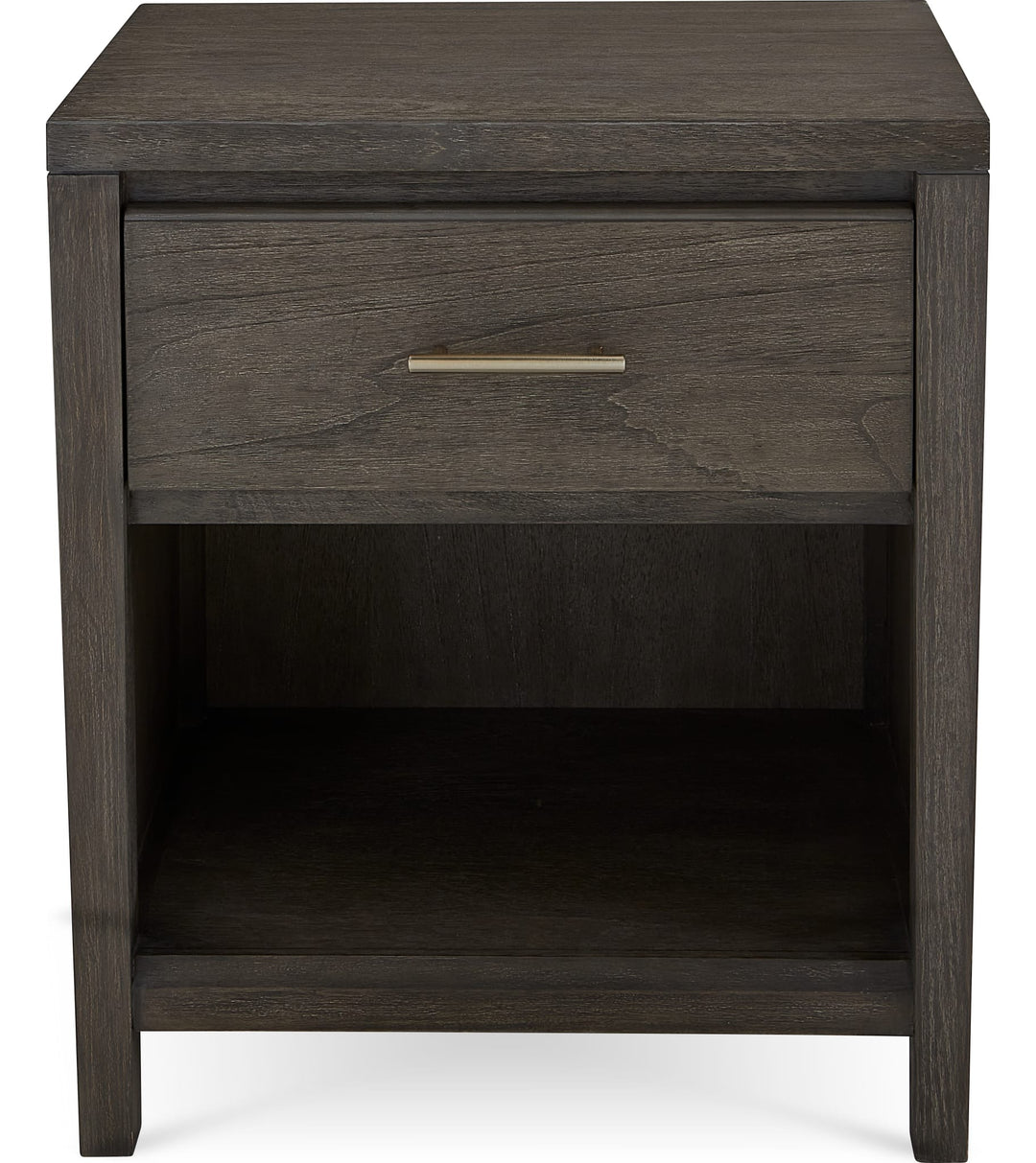 Nevis One Drawer Nightstand in Sharkskin — on a white background