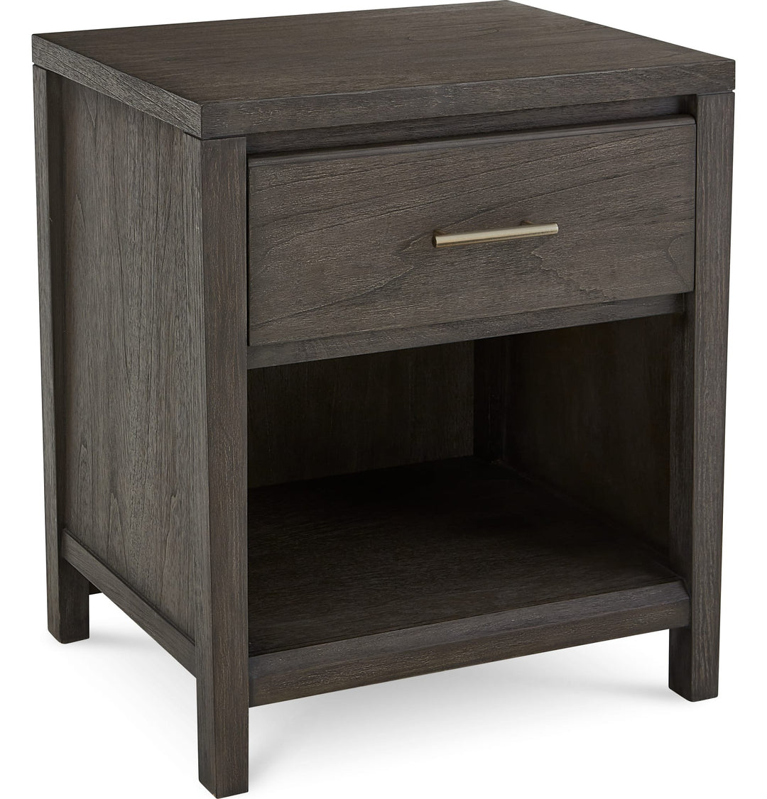 Nevis One Drawer Nightstand in Sharkskin — on a white background