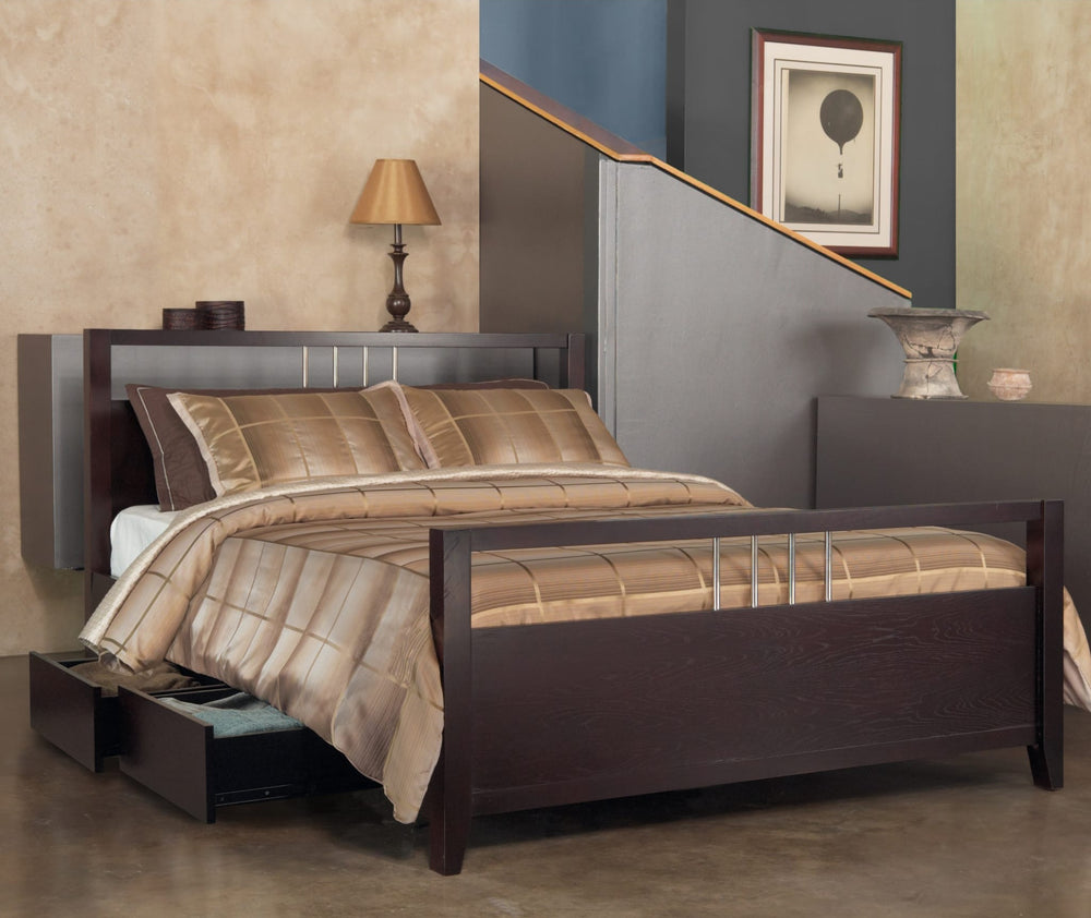 Nevis Platform Storage Bed in Espresso styled in a bedroom