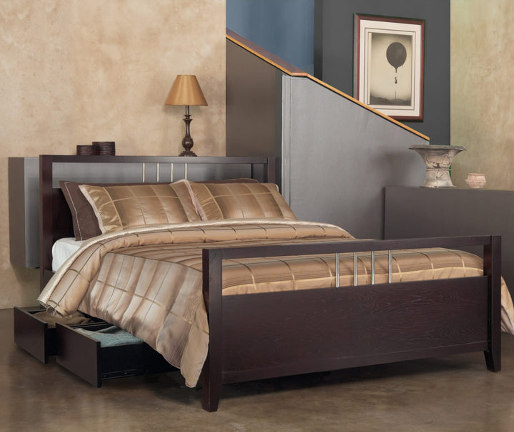 Nevis Platform Storage Bed in Espresso styled in a bedroom