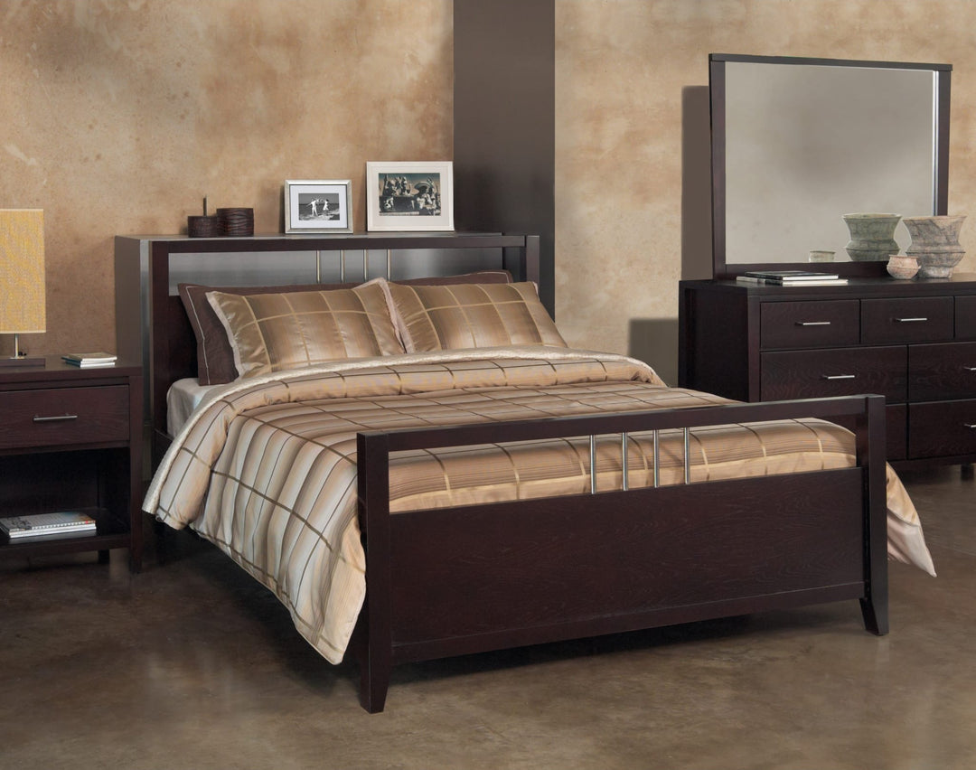 Nevis Platform Storage Bed in Espresso styled in a bedroom