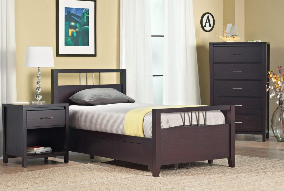 Nevis Platform Storage Bed in Espresso styled in a bedroom