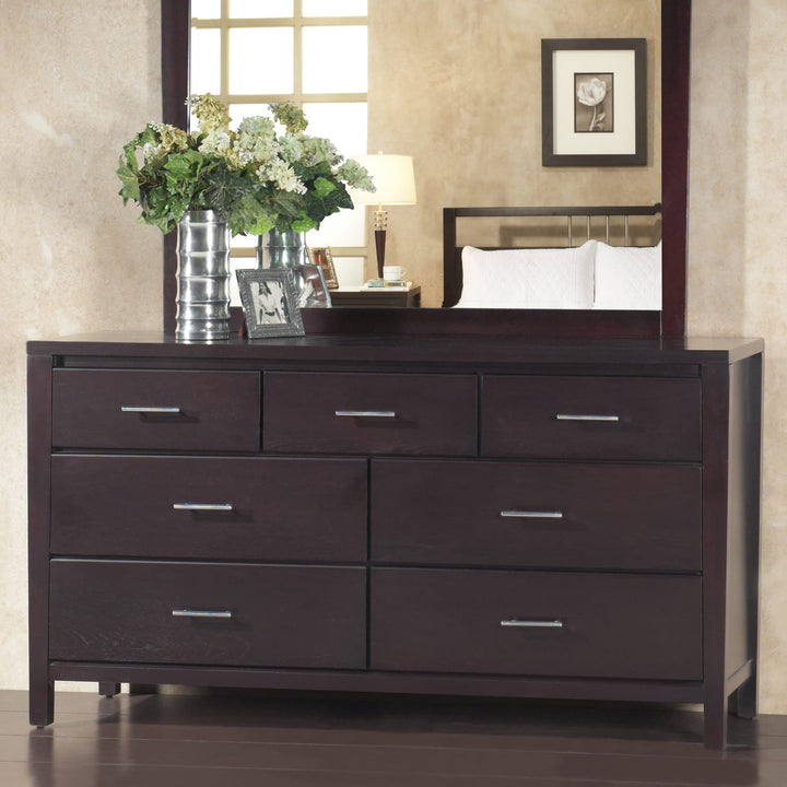 Nevis Seven Drawer Dresser in Espresso — styled in a room