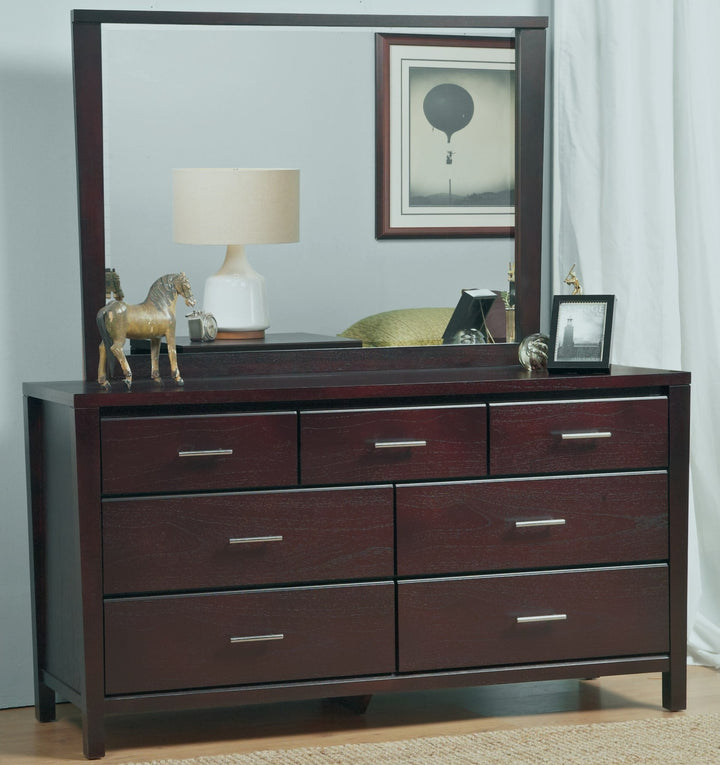 Nevis Seven Drawer Dresser in Espresso — styled with the matching mirror (sold separately)