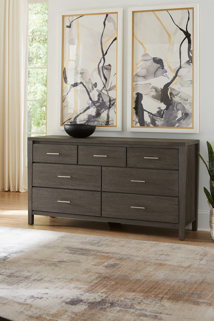 Nevis Seven Drawer Dresser in Sharkskin — styled in a room