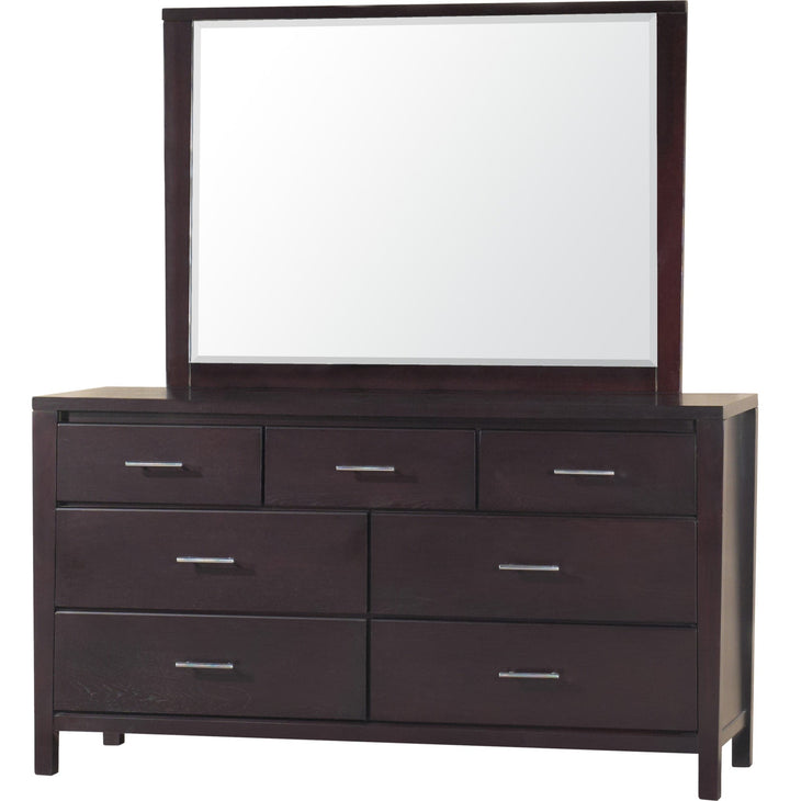 Nevis Seven Drawer Dresser in Espresso — on a white background with the matching mirror (sold separately)