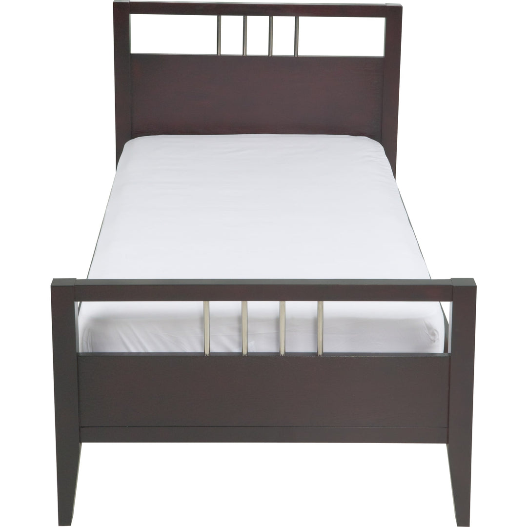 Nevis Wood Platform Bed in Espresso — white background, view from the foot