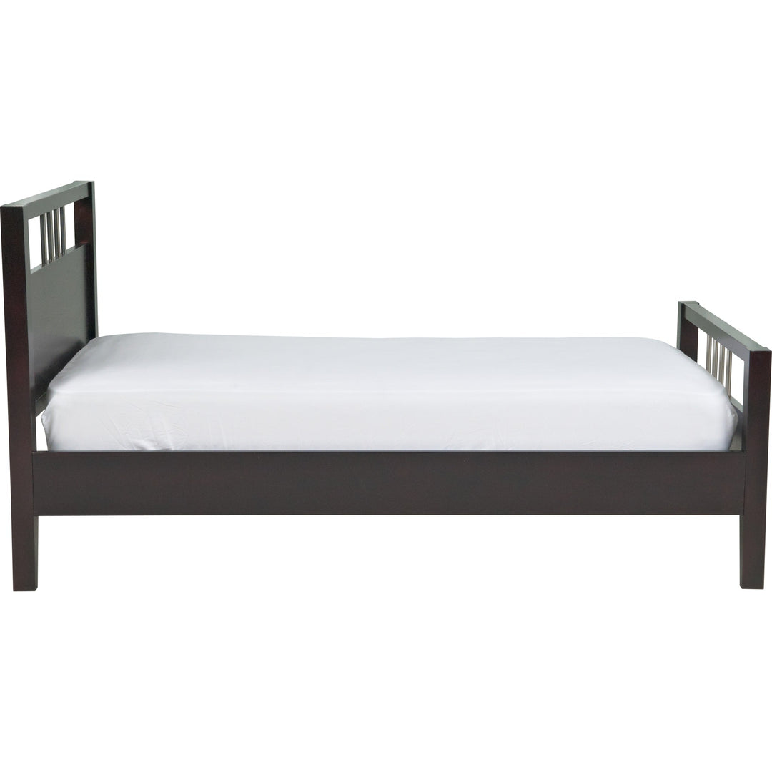 Nevis Wood Platform Bed in Espresso — white background, side profile