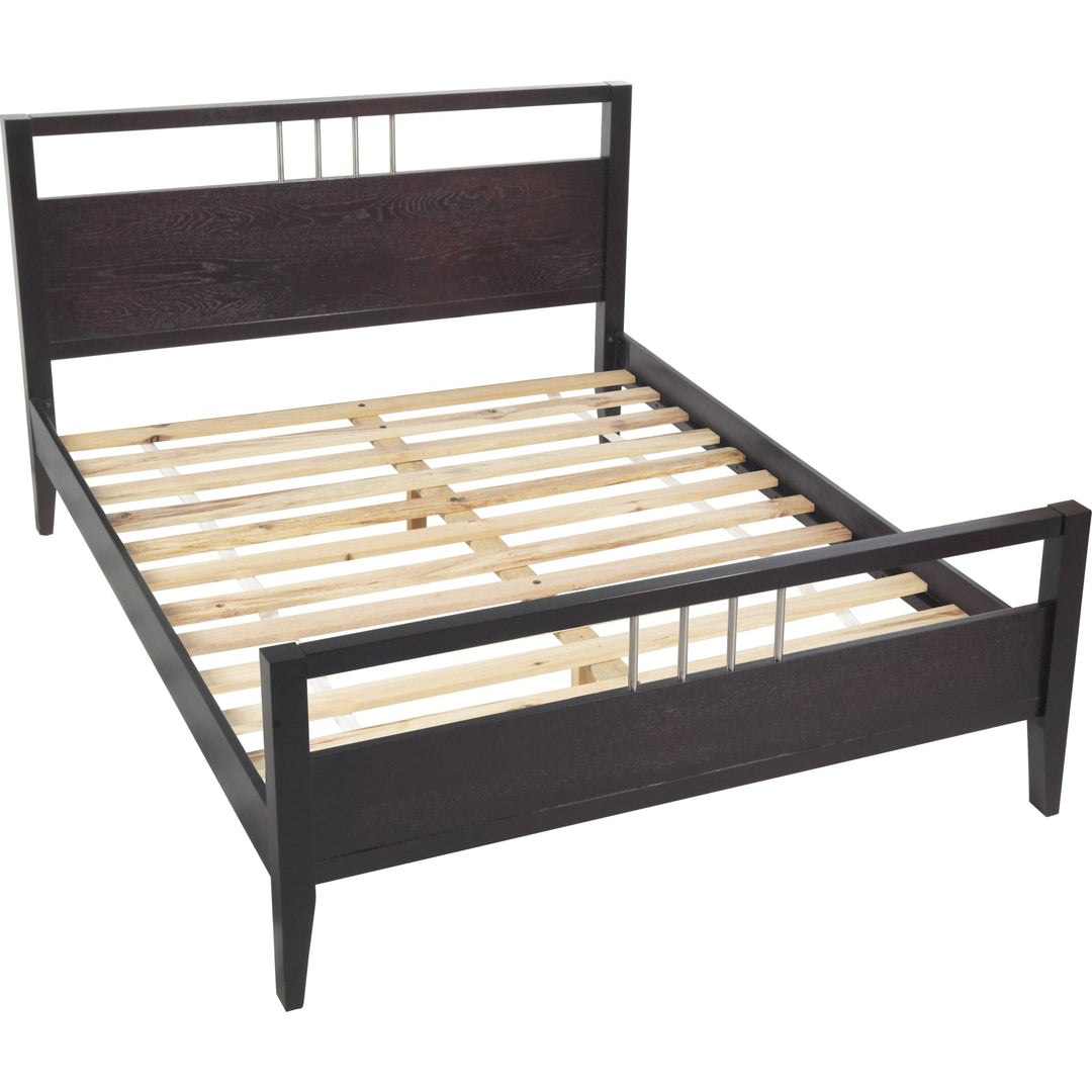 Nevis Wood Platform Bed in Espresso — angled view without mattress