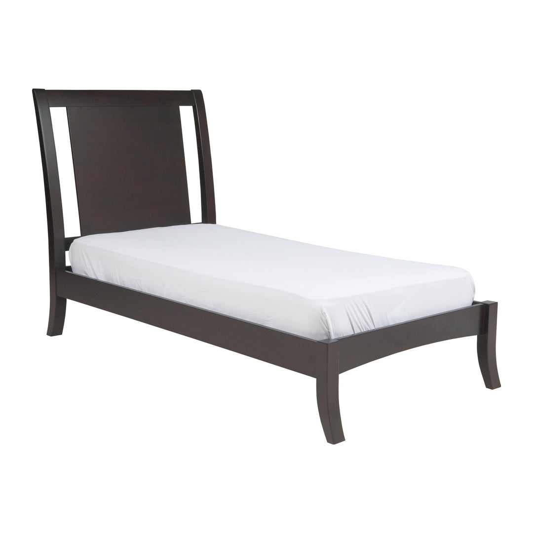 Nevis Wood Sleigh Bed by Modus in Espresso — white background, angled view