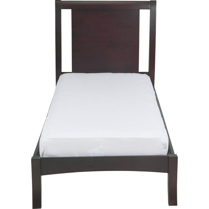 Nevis Wood Sleigh Bed in Espresso — white background, view from the foot