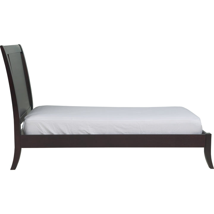 Nevis Wood Sleigh Bed in Espresso — white background, side profile