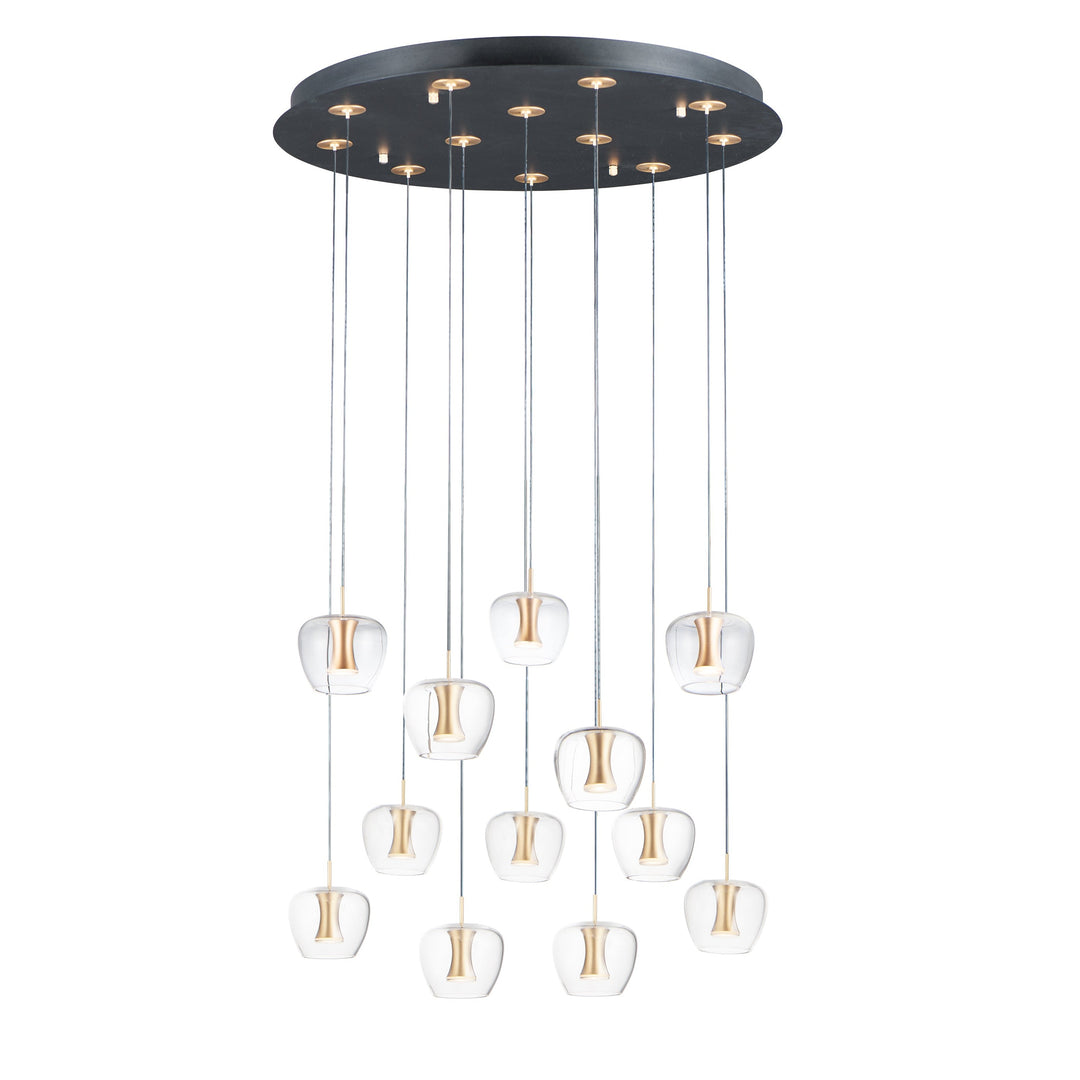 Newton 12-Light LED Pendant by ET2 Lighting in Black / Gold, front view