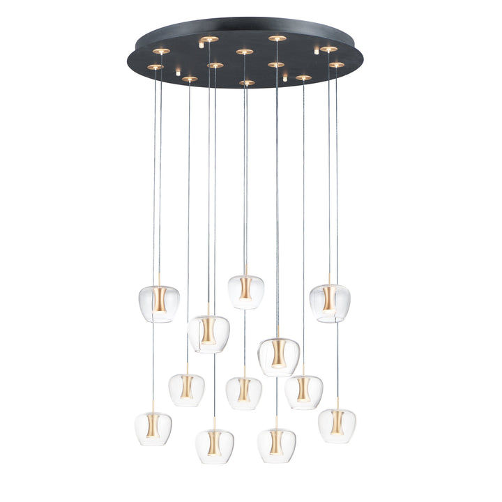 Newton 12-Light LED Pendant by ET2 Lighting in Black / Gold, front view